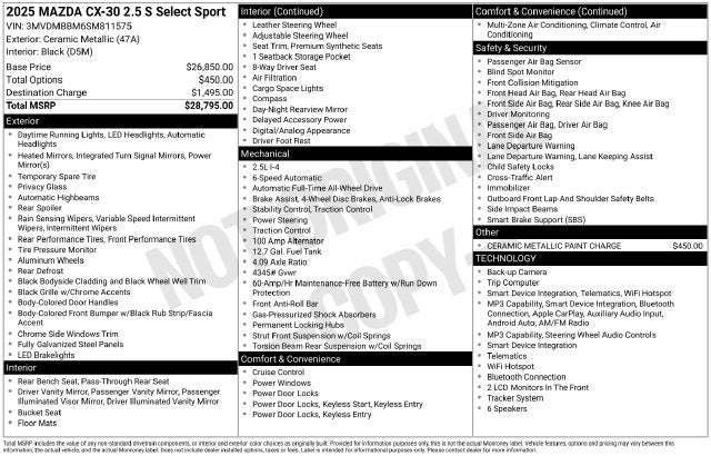 2025 Mazda Mazda CX-30 2.5 S Select Sport
