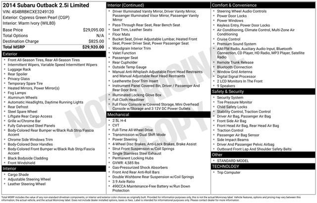 2014 Subaru Outback 2.5i Limited