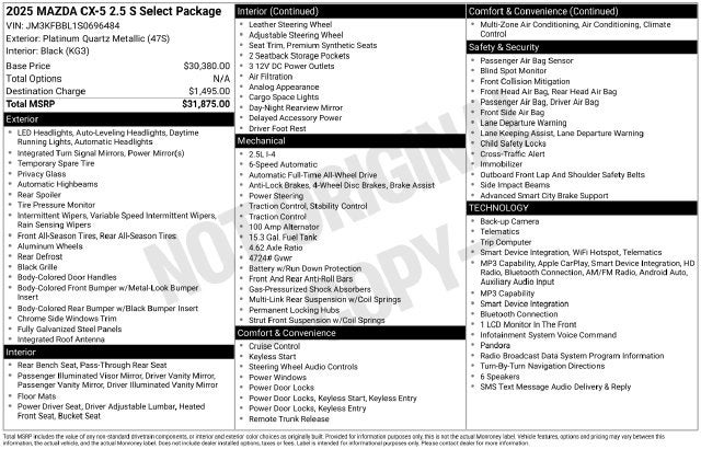 2025 Mazda Mazda CX-5 2.5 S Select Package