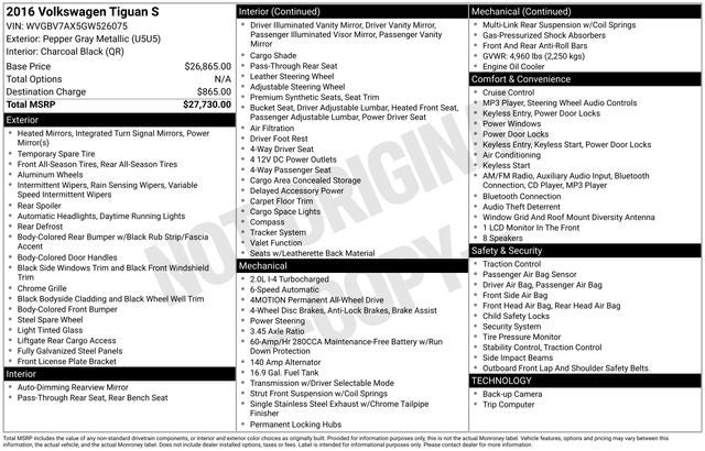 2016 Volkswagen Tiguan S 4Motion